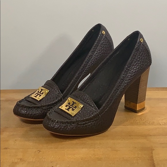 Tory Burch Shoes - Tory Burch Leather Pump Heels Brown & Gold 9.5